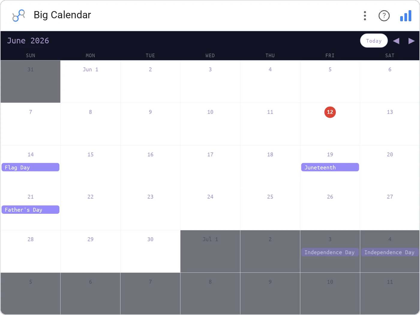 Big Calendar in a Data Studio report